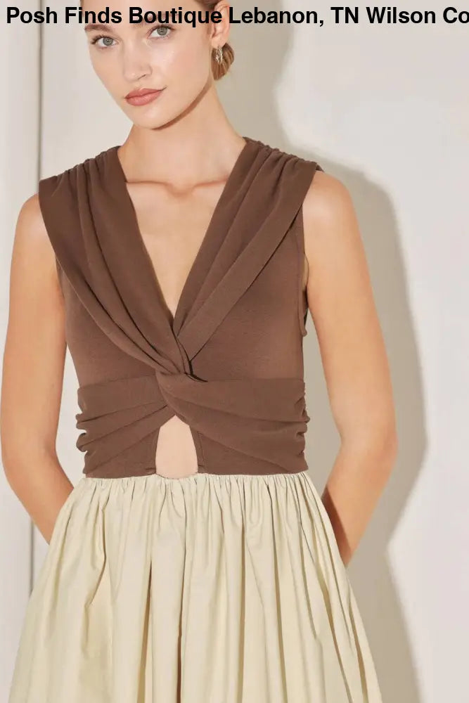 Brown Tan Solid Midi Dress - Women > Dresses