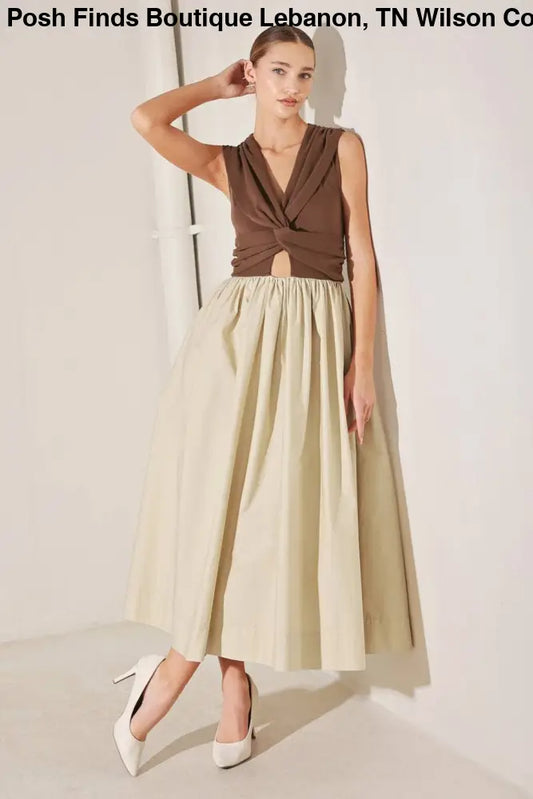 Brown Tan Solid Midi Dress - Women > Dresses
