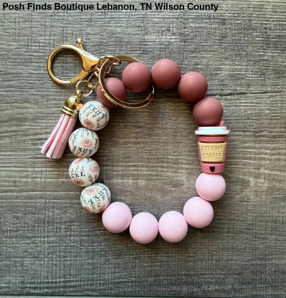 But First Coffee Silicone Bead Wristlet Keychain - Keychain
