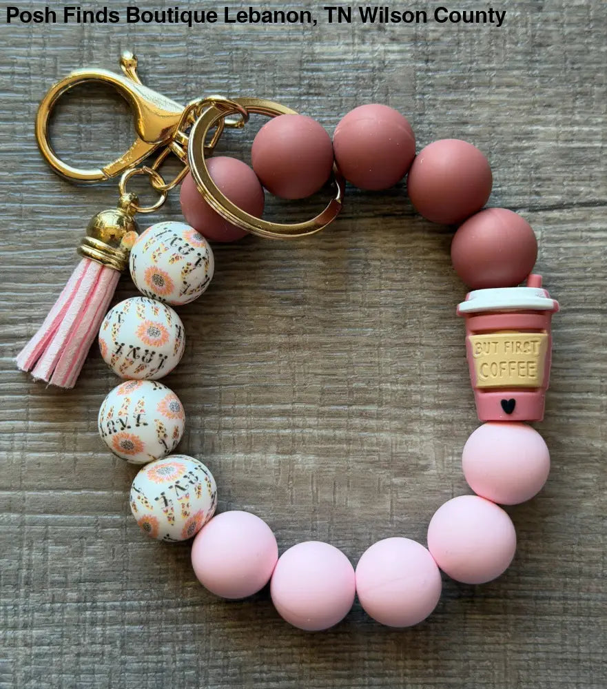 But First Coffee Silicone Bead Wristlet Keychain - Keychain