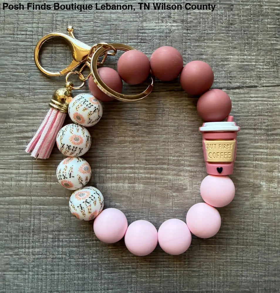 But First Coffee Silicone Bead Wristlet Keychain - Keychain