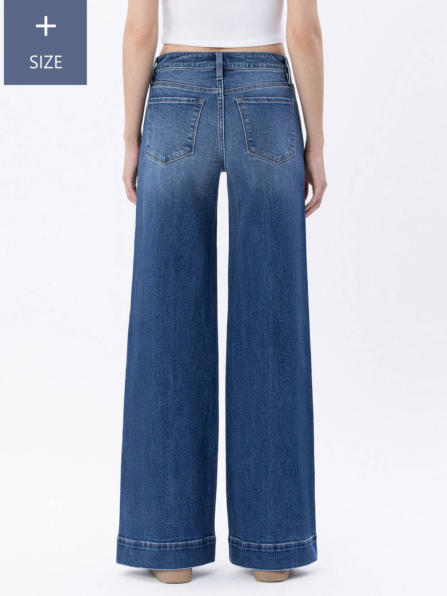 PLUS SIZE HIGH RISE TROUSER HEM WIDE LEG JEANS