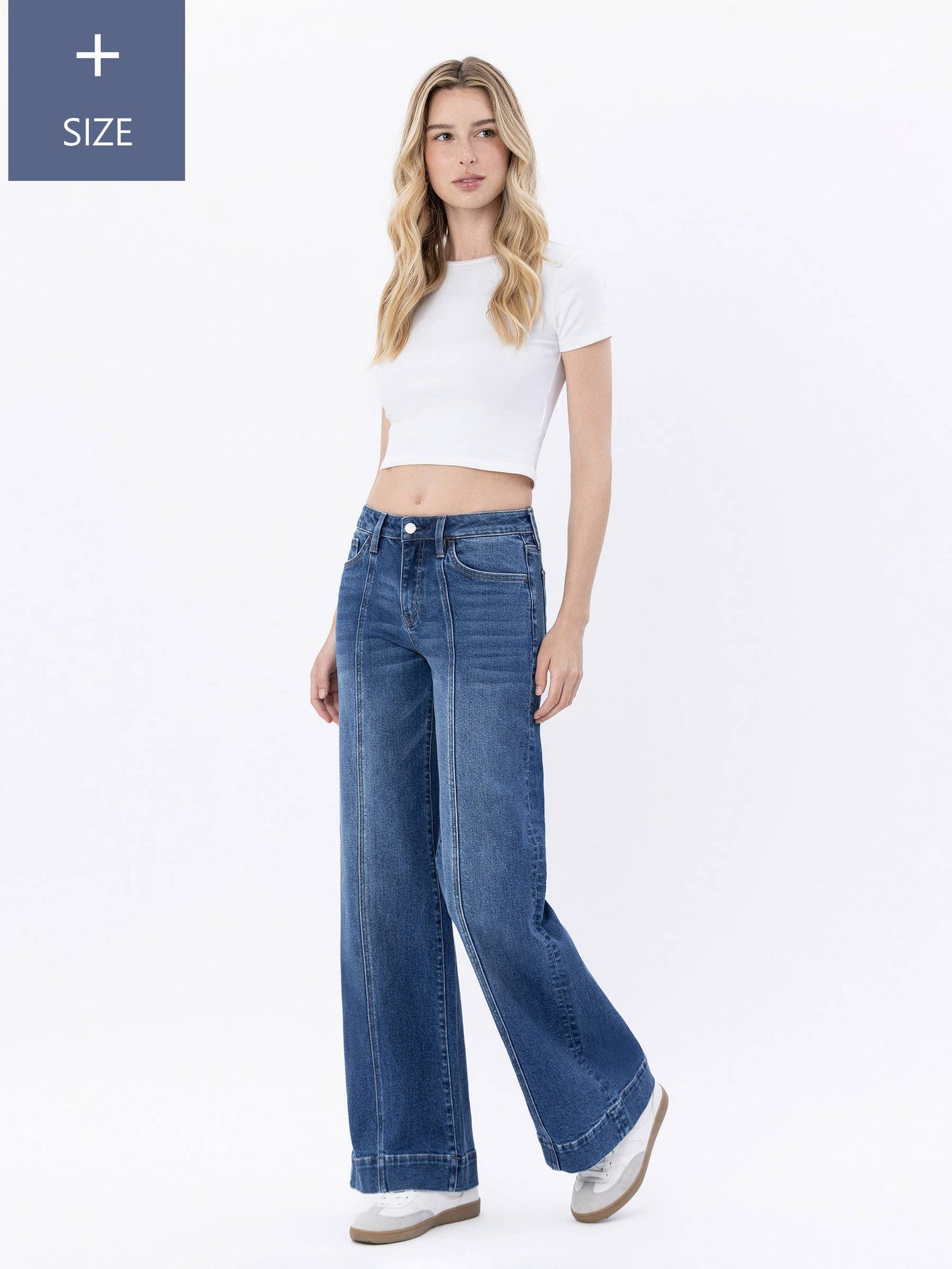 PLUS SIZE HIGH RISE TROUSER HEM WIDE LEG JEANS