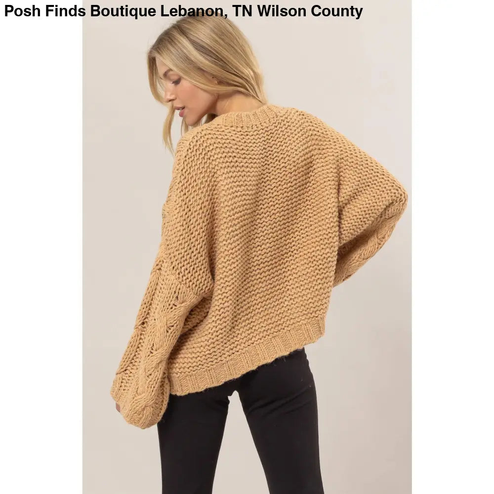 Cable Knit Oversized Sweater: TAUPE - Posh Finds