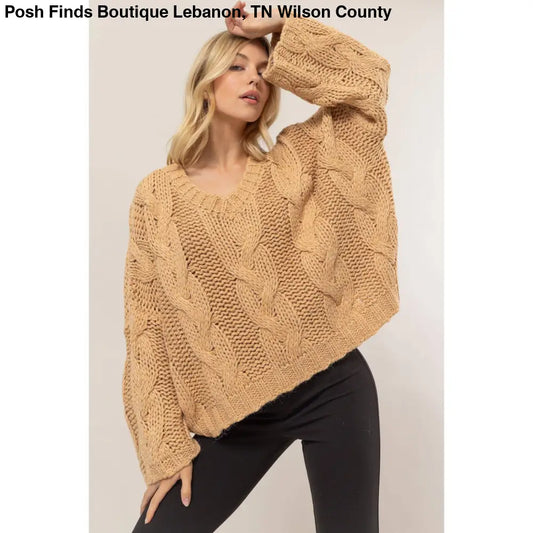 Cable Knit Oversized Sweater: TAUPE - Posh Finds