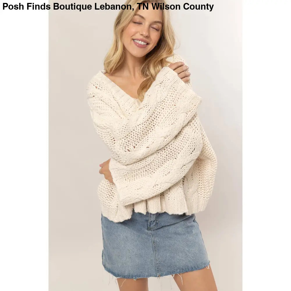 Cable Knit Oversized Sweater: TAUPE - Posh Finds
