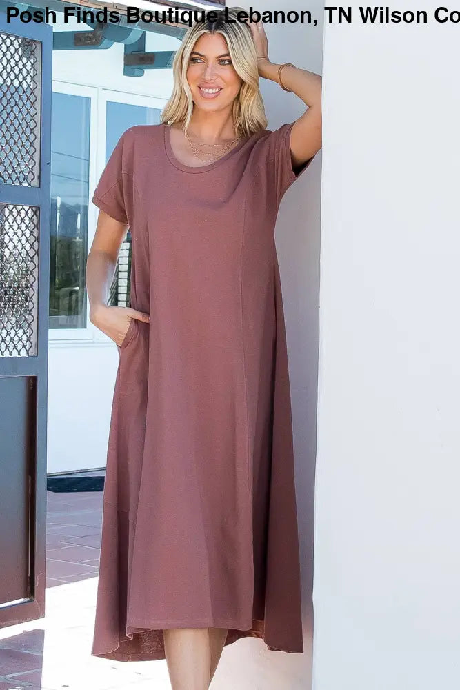 CASUAL COTTON DRESS W/ POCKETS: CAPPUCCINO / Contemporary / L