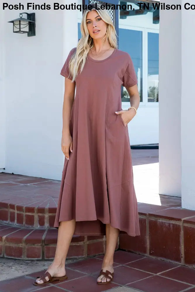 CASUAL COTTON DRESS W/ POCKETS: CAPPUCCINO / Contemporary / L
