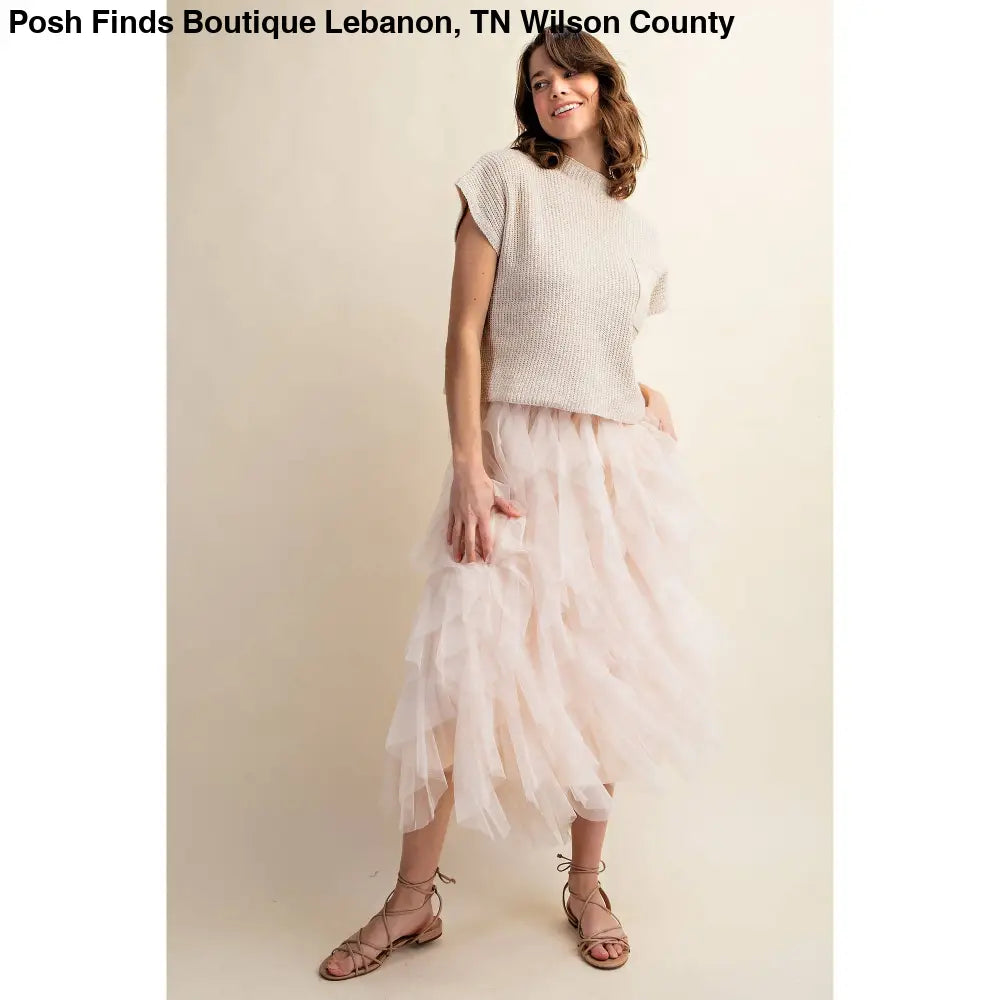 CASCADING TULLE MESH LAYERED MAX SKIRT: Pink - Posh Finds