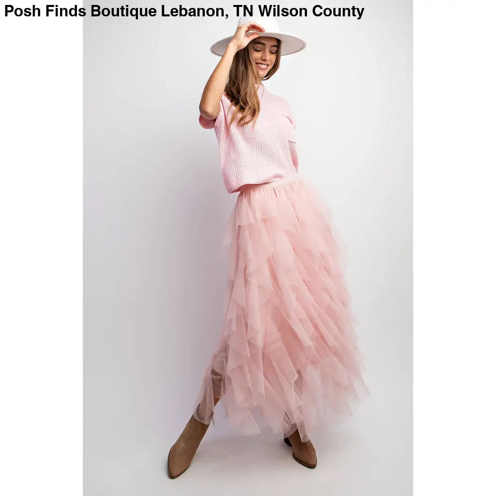 CASCADING TULLE MESH LAYERED MAX SKIRT: Pink - Posh Finds