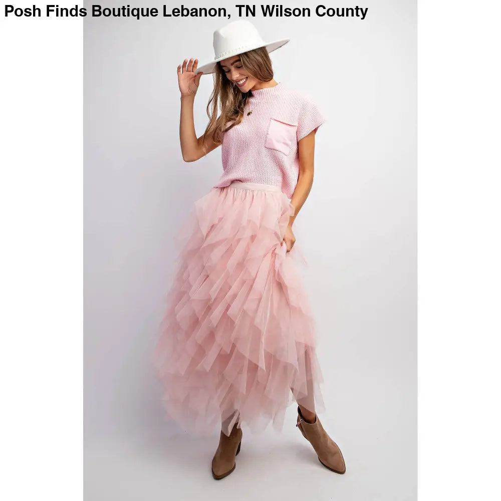 CASCADING TULLE MESH LAYERED MAX SKIRT: Pink - Posh Finds