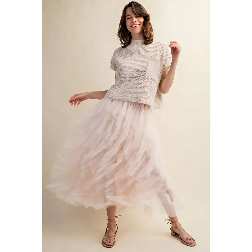 CASCADING TULLE MESH LAYERED MAX SKIRT: Pink - Posh Finds