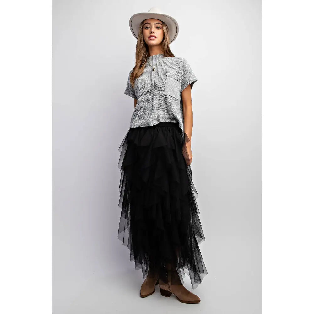 CASCADING TULLE MESH LAYERED MAX SKIRT: Black - Posh Finds