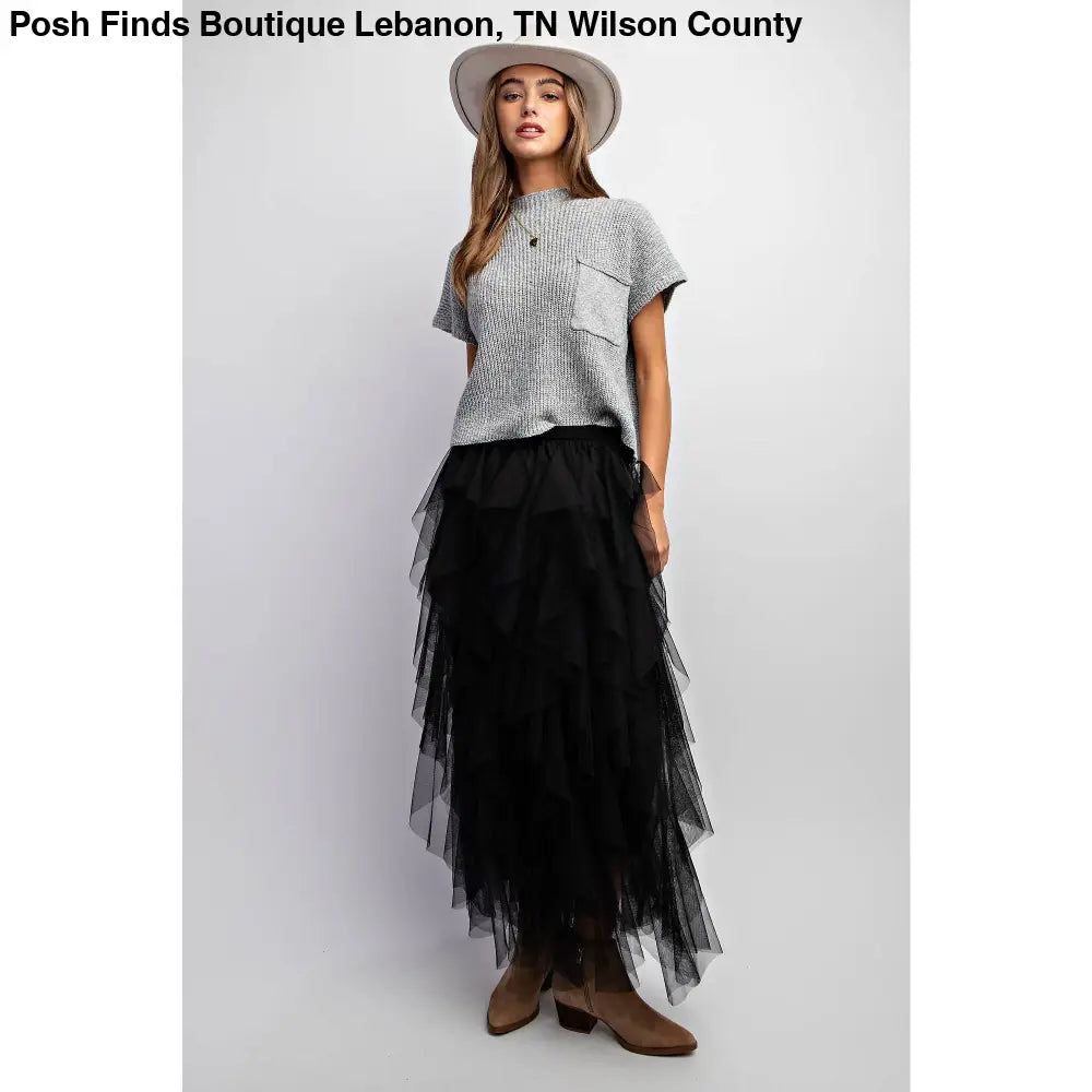 CASCADING TULLE MESH LAYERED MAX SKIRT: Black - Posh Finds