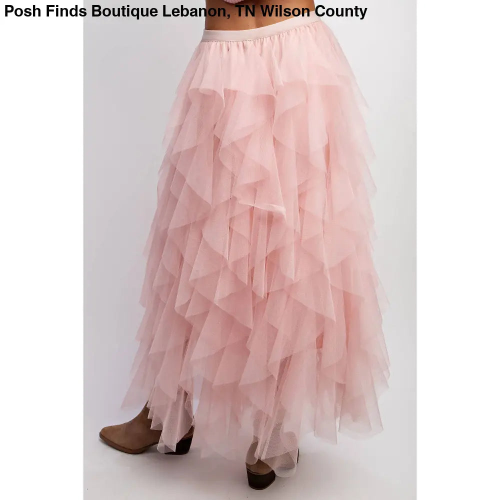 CASCADING TULLE MESH LAYERED MAX SKIRT: Pink - Posh Finds