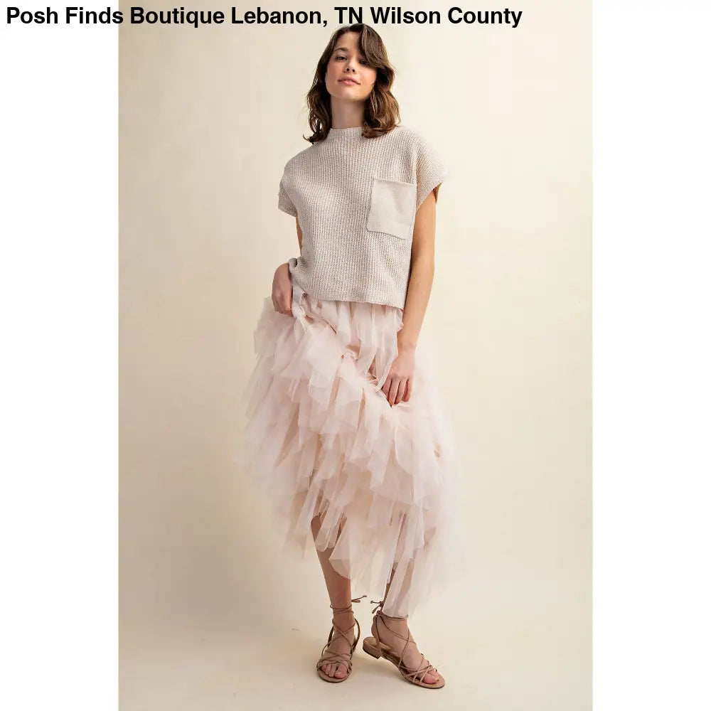 CASCADING TULLE MESH LAYERED MAX SKIRT: Pink - Posh Finds
