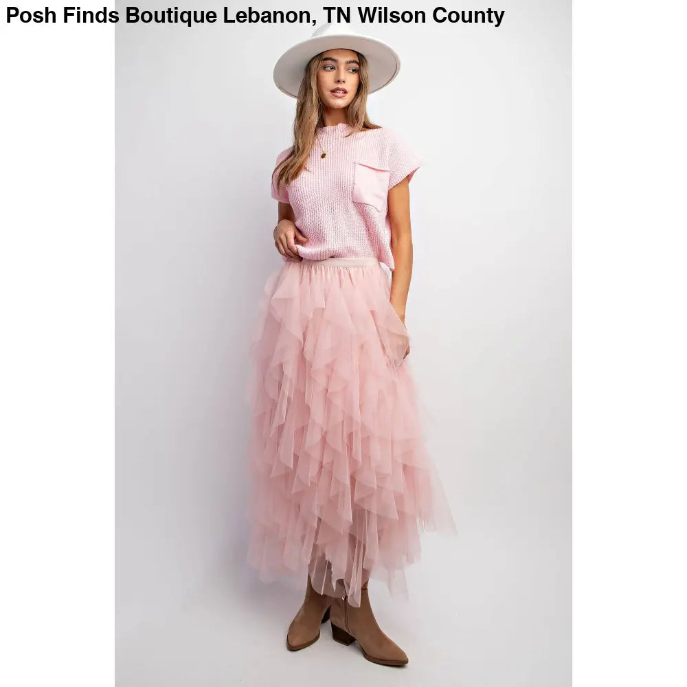 CASCADING TULLE MESH LAYERED MAX SKIRT: Pink - Posh Finds