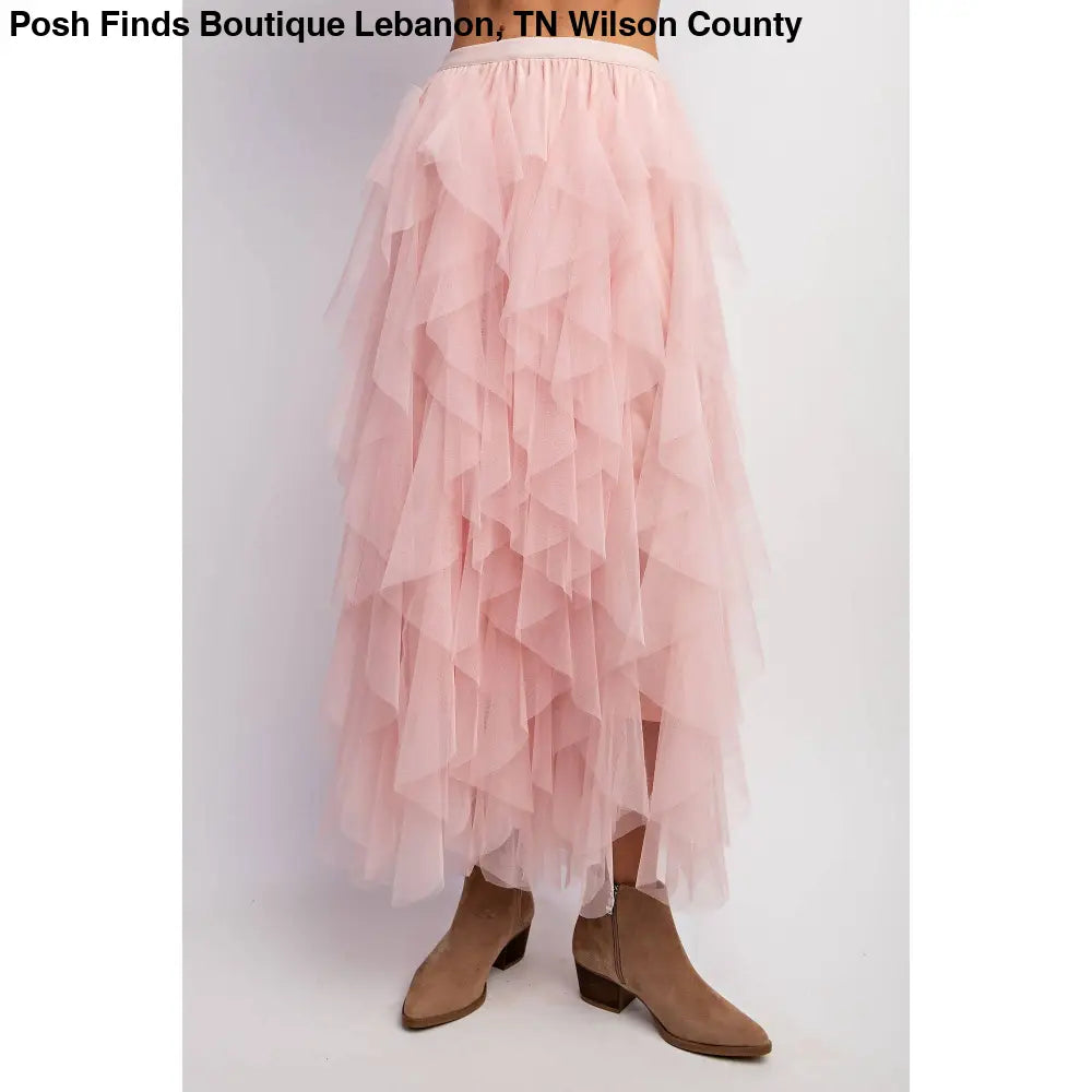 CASCADING TULLE MESH LAYERED MAX SKIRT: Pink - Posh Finds