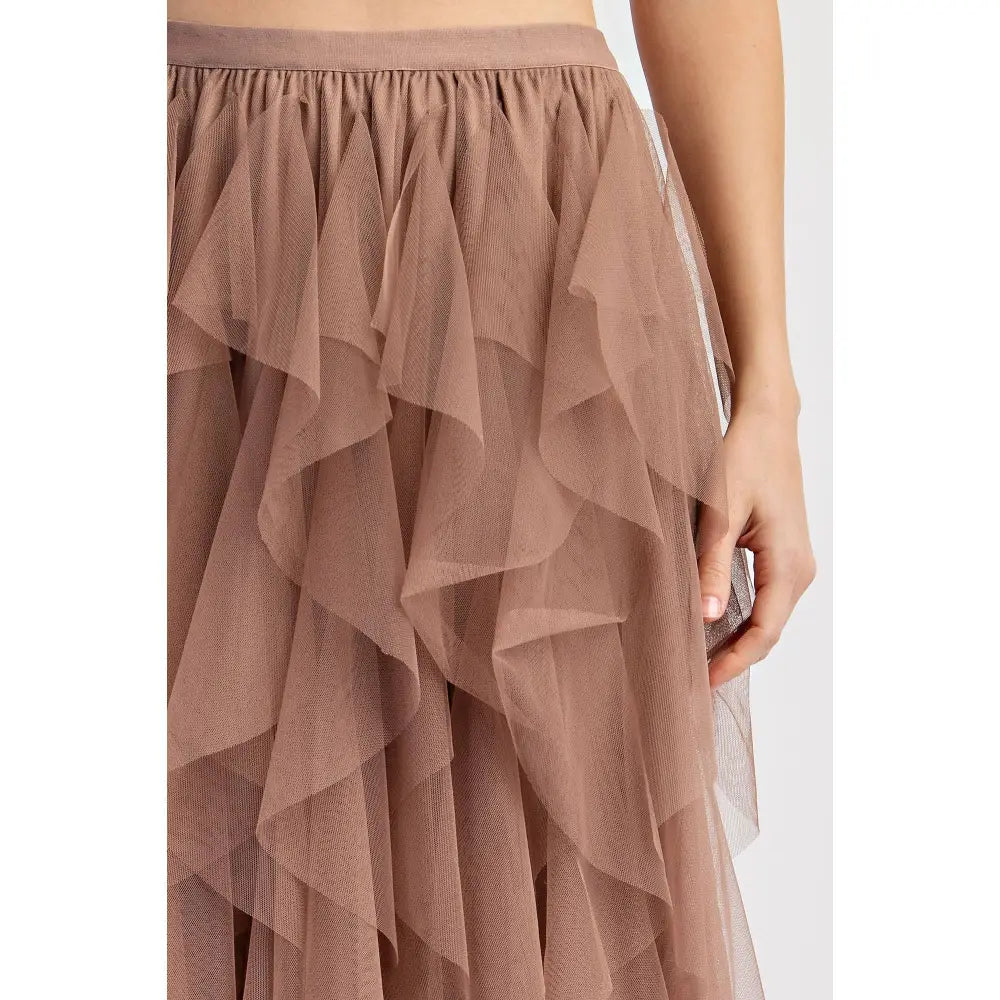 CASCADING TULLE MESH LAYERED MAX SKIRT: Mocha - Posh Finds