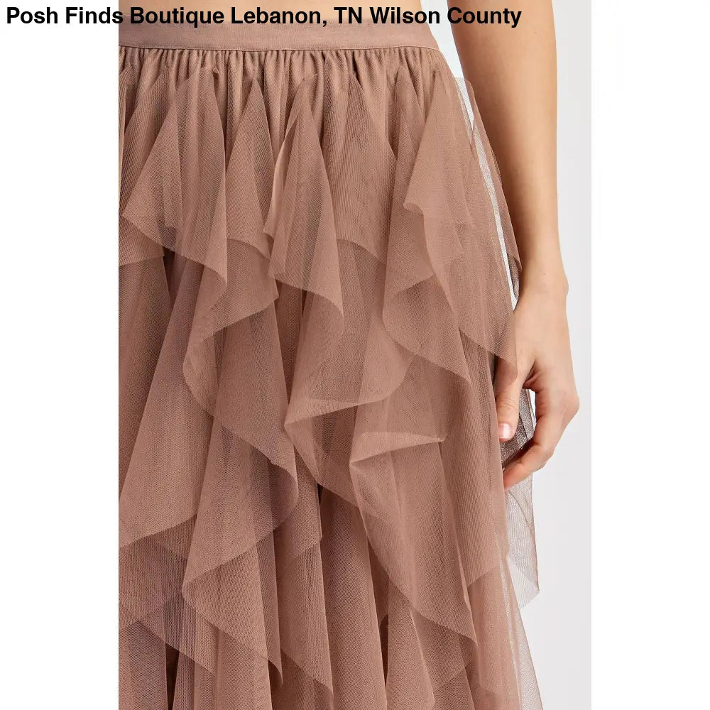 CASCADING TULLE MESH LAYERED MAX SKIRT: Mocha - Posh Finds