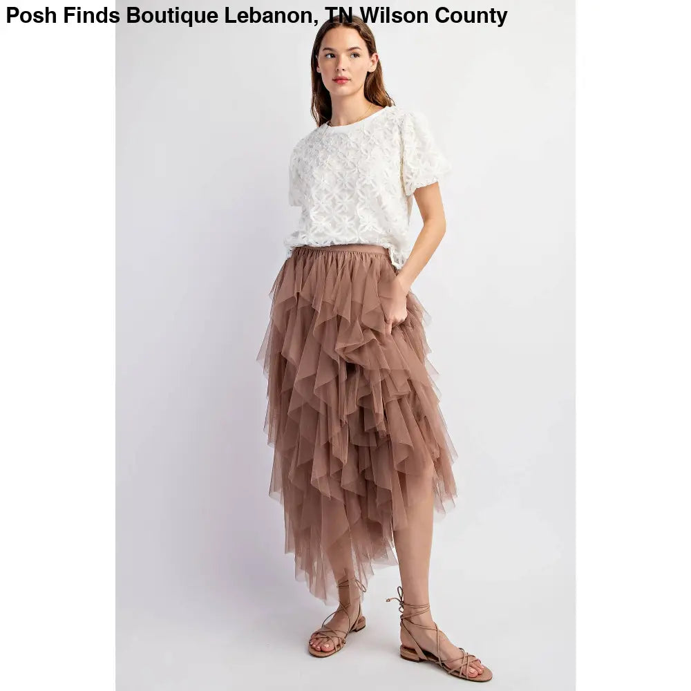 CASCADING TULLE MESH LAYERED MAX SKIRT: Mocha - Posh Finds