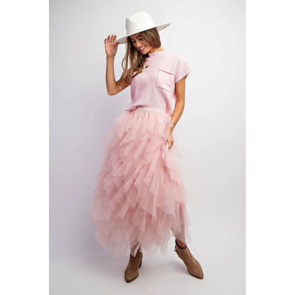 CASCADING TULLE MESH LAYERED MAX SKIRT: Mocha - Posh Finds