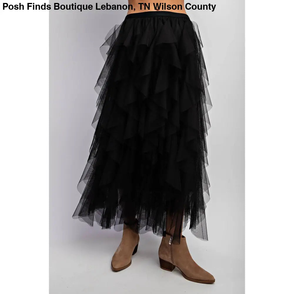 CASCADING TULLE MESH LAYERED MAX SKIRT: Mocha - Posh Finds