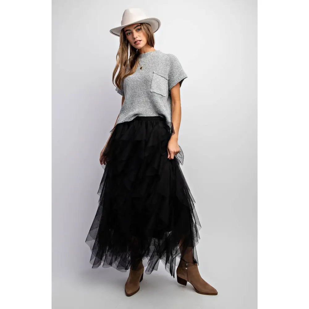CASCADING TULLE MESH LAYERED MAX SKIRT: Mocha - Posh Finds