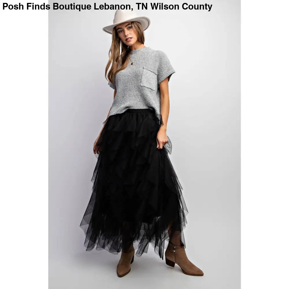 CASCADING TULLE MESH LAYERED MAX SKIRT: Mocha - Posh Finds