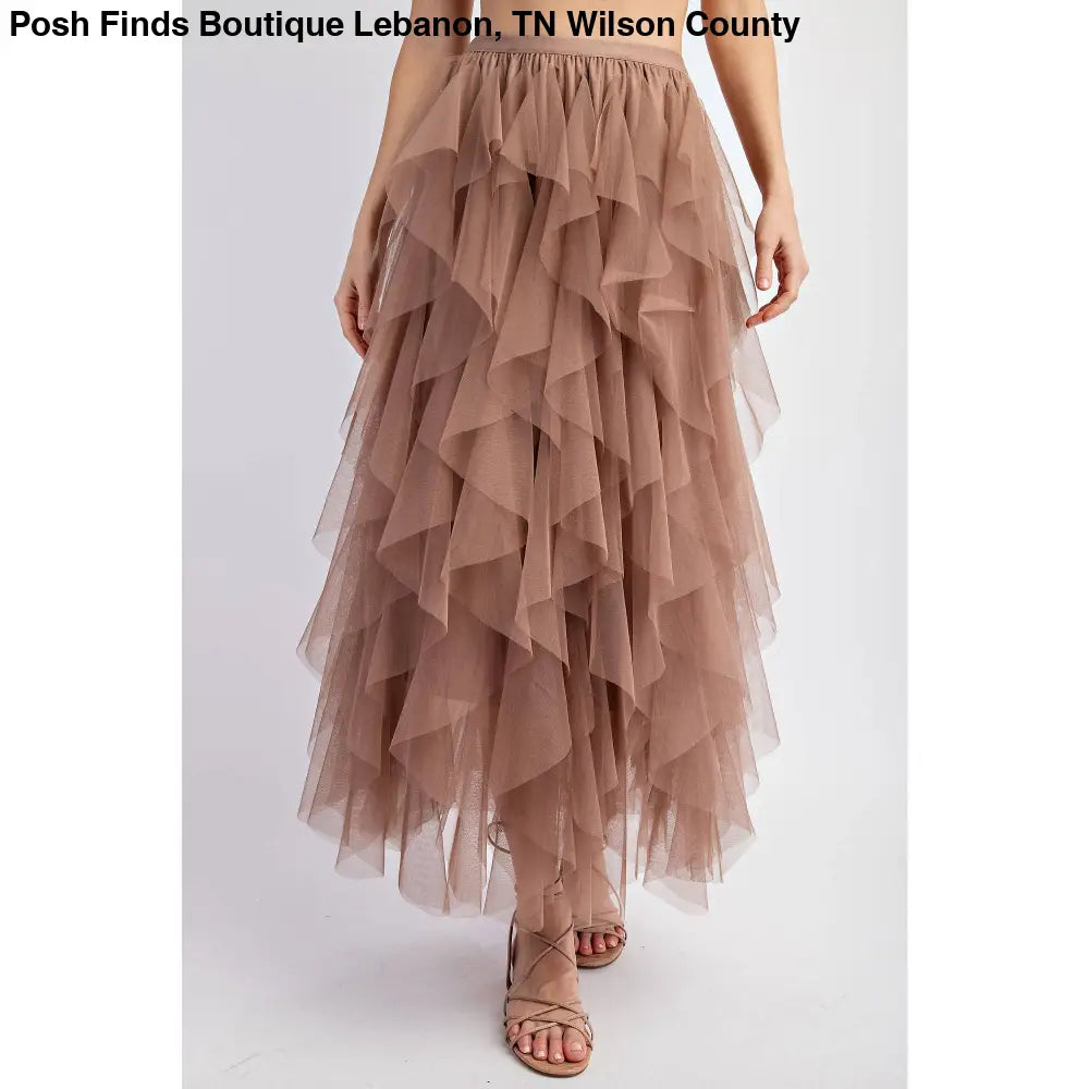 CASCADING TULLE MESH LAYERED MAX SKIRT: Mocha - Posh Finds