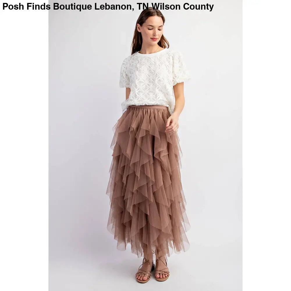 CASCADING TULLE MESH LAYERED MAX SKIRT: Mocha - Posh Finds