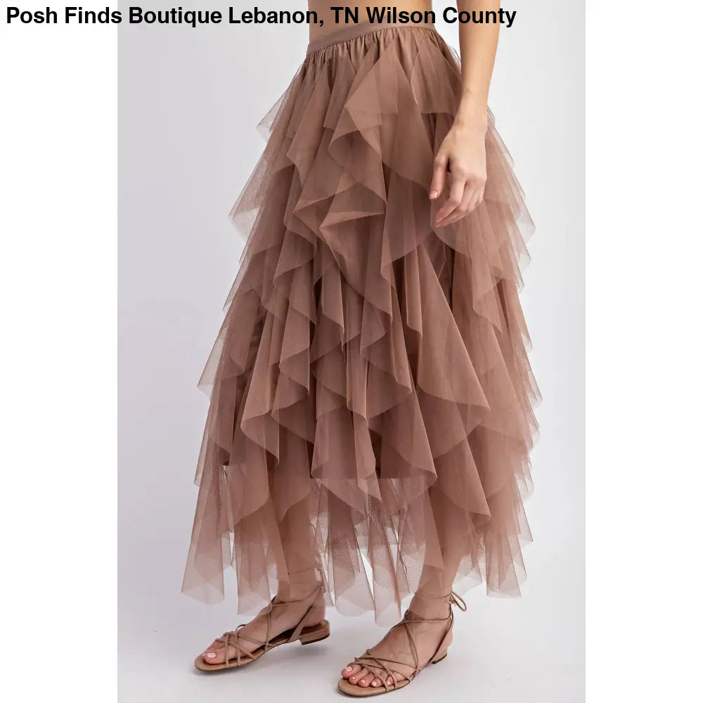 CASCADING TULLE MESH LAYERED MAX SKIRT: Mocha - Posh Finds