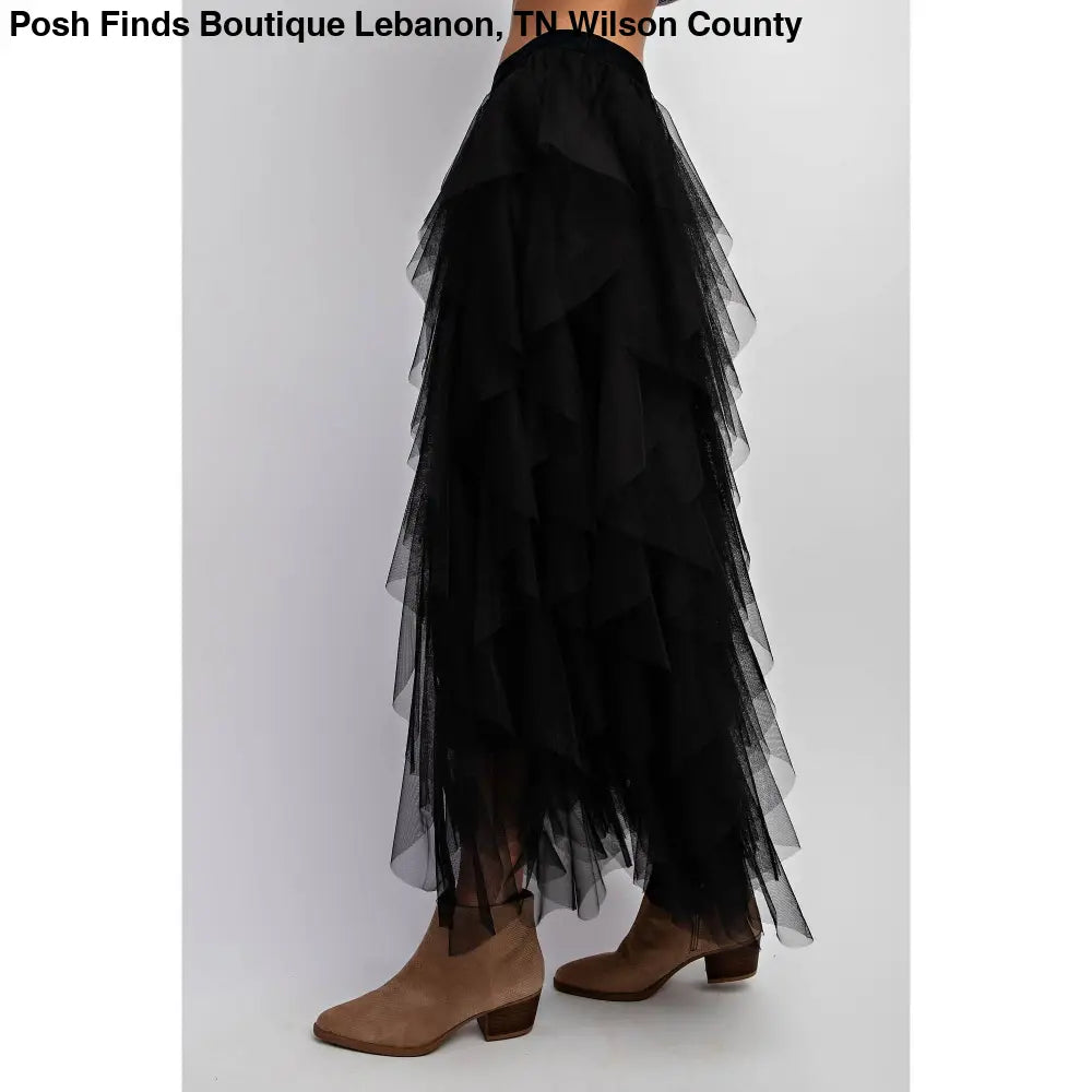 CASCADING TULLE MESH LAYERED MAX SKIRT: Mocha - Posh Finds