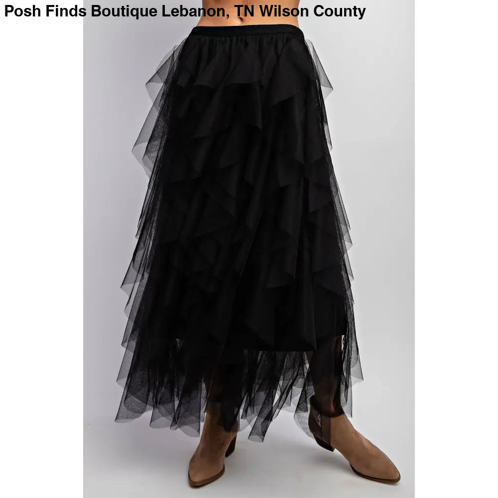 CASCADING TULLE MESH LAYERED MAX SKIRT: Mocha - Posh Finds