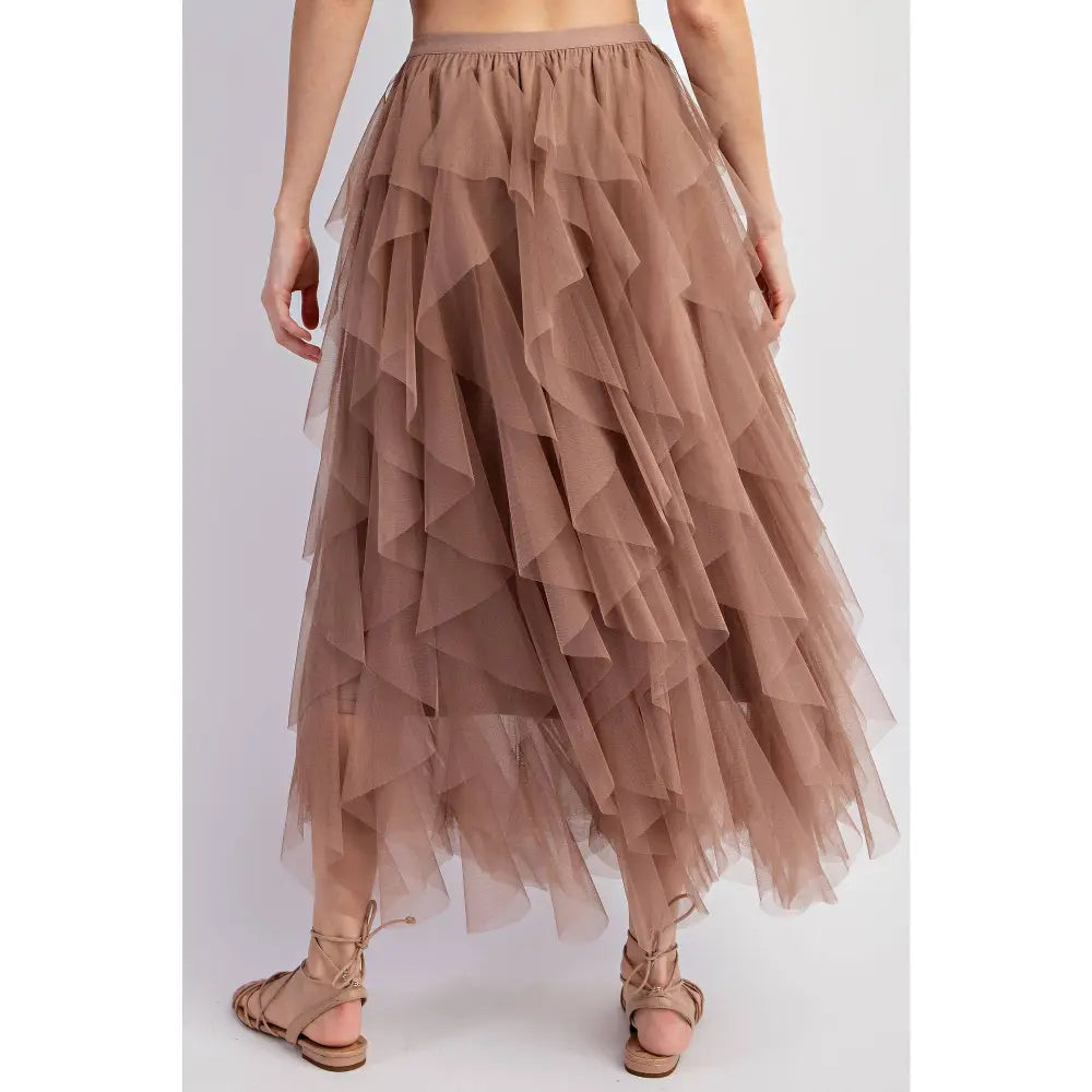 CASCADING TULLE MESH LAYERED MAX SKIRT: Mocha - Posh Finds