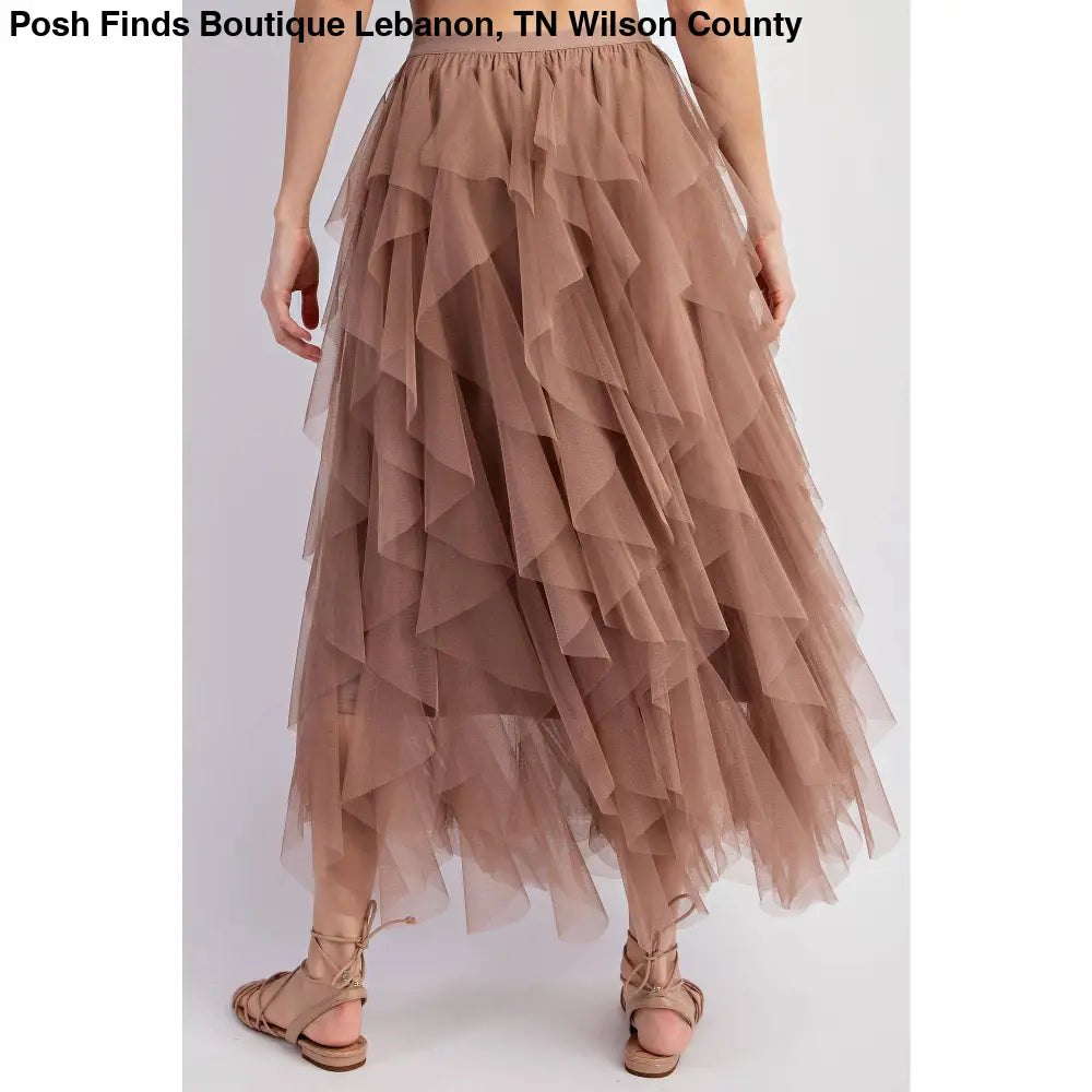 CASCADING TULLE MESH LAYERED MAX SKIRT: Mocha - Posh Finds
