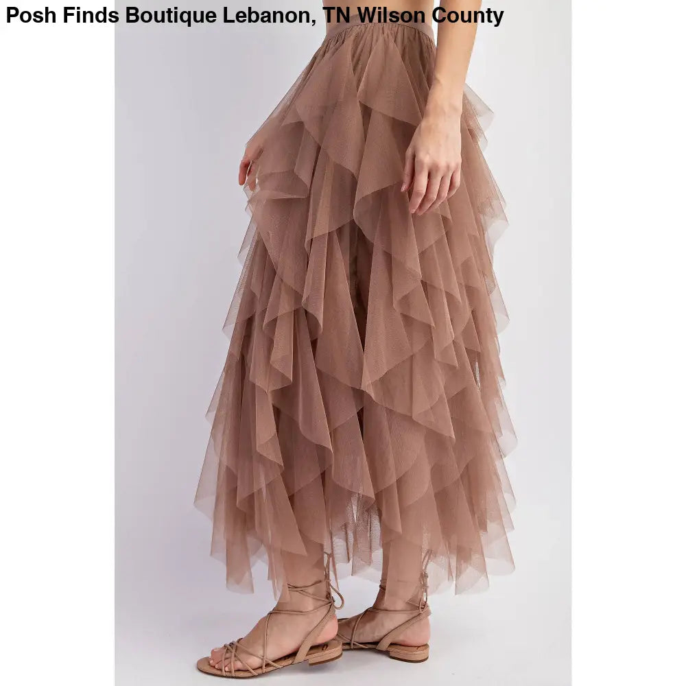 CASCADING TULLE MESH LAYERED MAX SKIRT: Mocha - Posh Finds