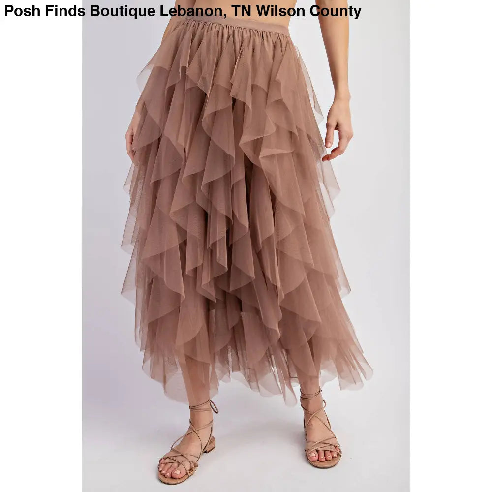 CASCADING TULLE MESH LAYERED MAX SKIRT: Mocha - Posh Finds