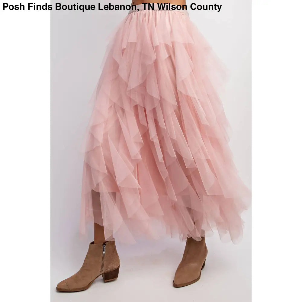 CASCADING TULLE MESH LAYERED MAX SKIRT: Mocha - Posh Finds