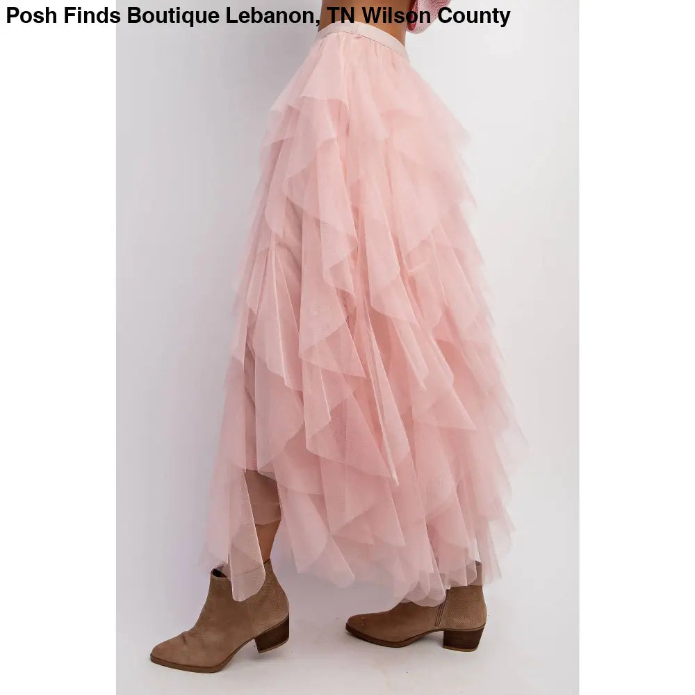 CASCADING TULLE MESH LAYERED MAX SKIRT: Pink - Posh Finds
