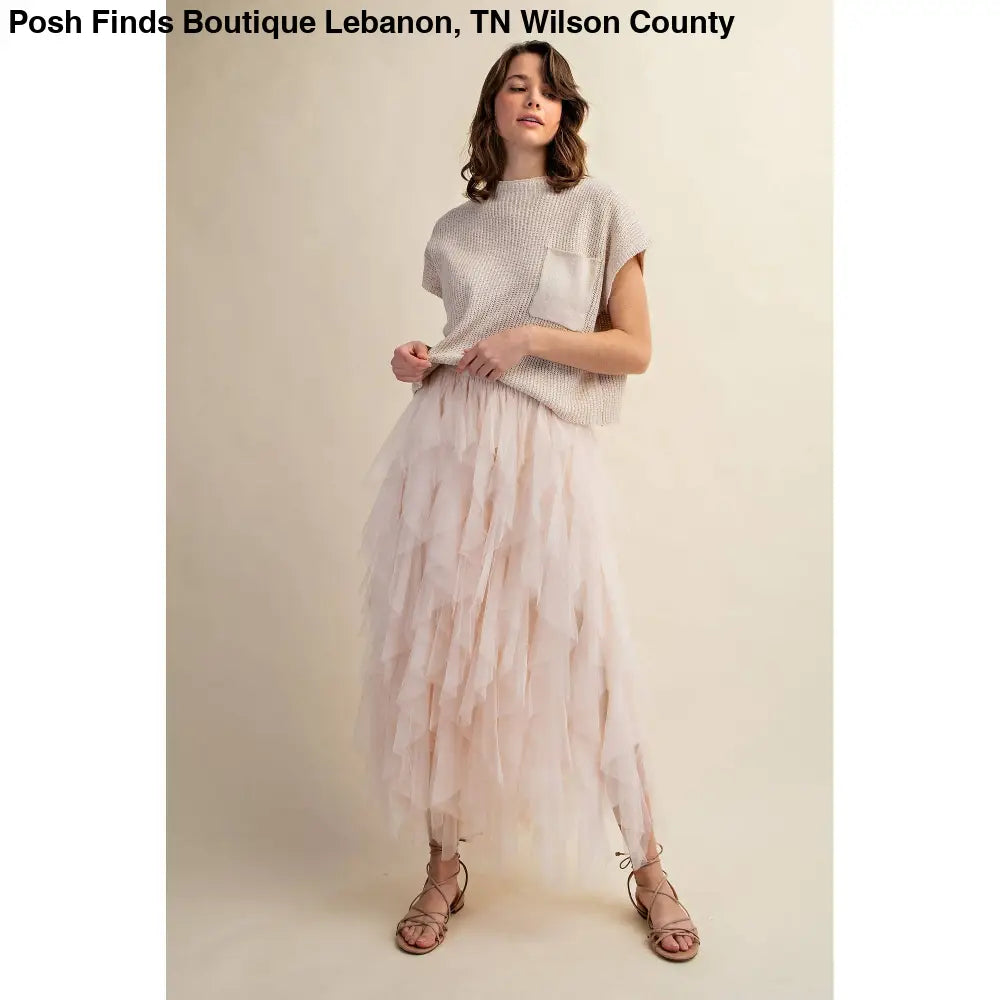 CASCADING TULLE MESH LAYERED MAX SKIRT: Pink - Posh Finds