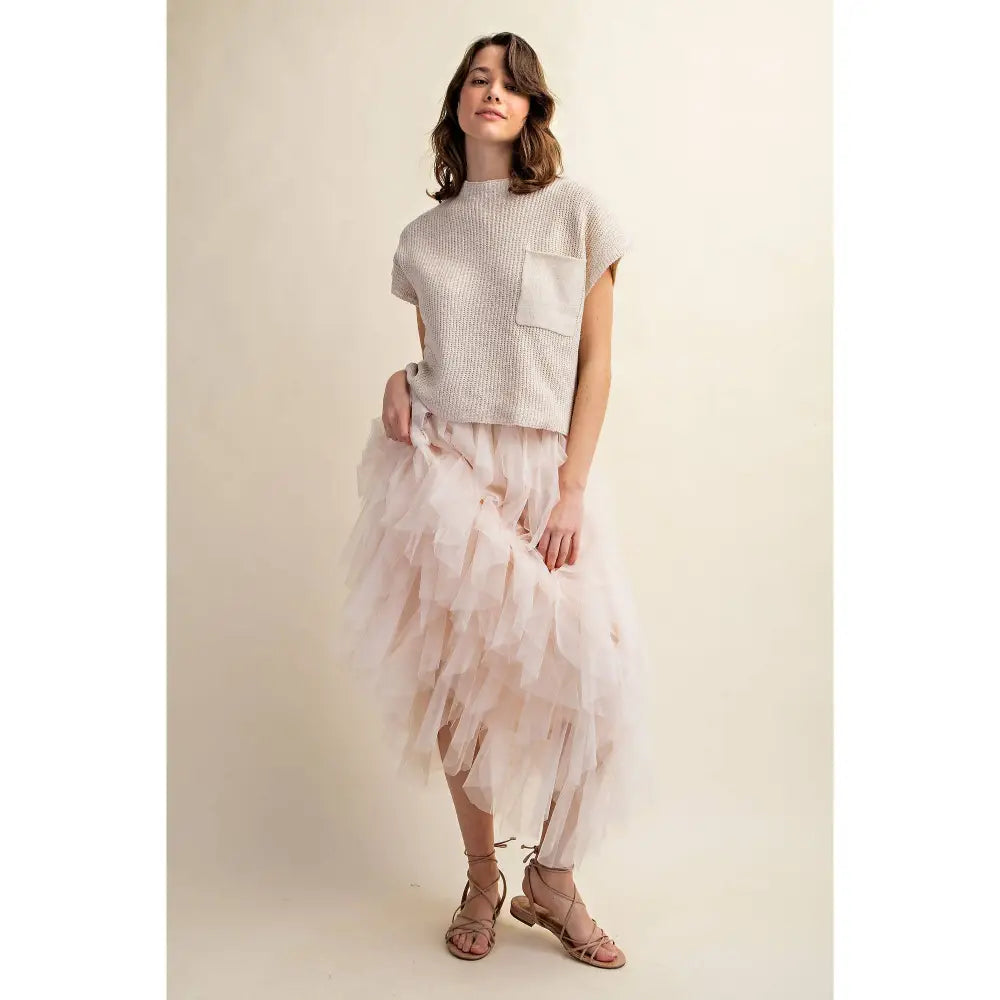 CASCADING TULLE MESH LAYERED MAX SKIRT: Pink - Posh Finds