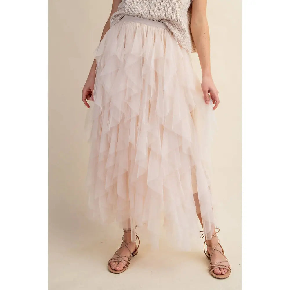 CASCADING TULLE MESH LAYERED MAX SKIRT: Pink - Posh Finds