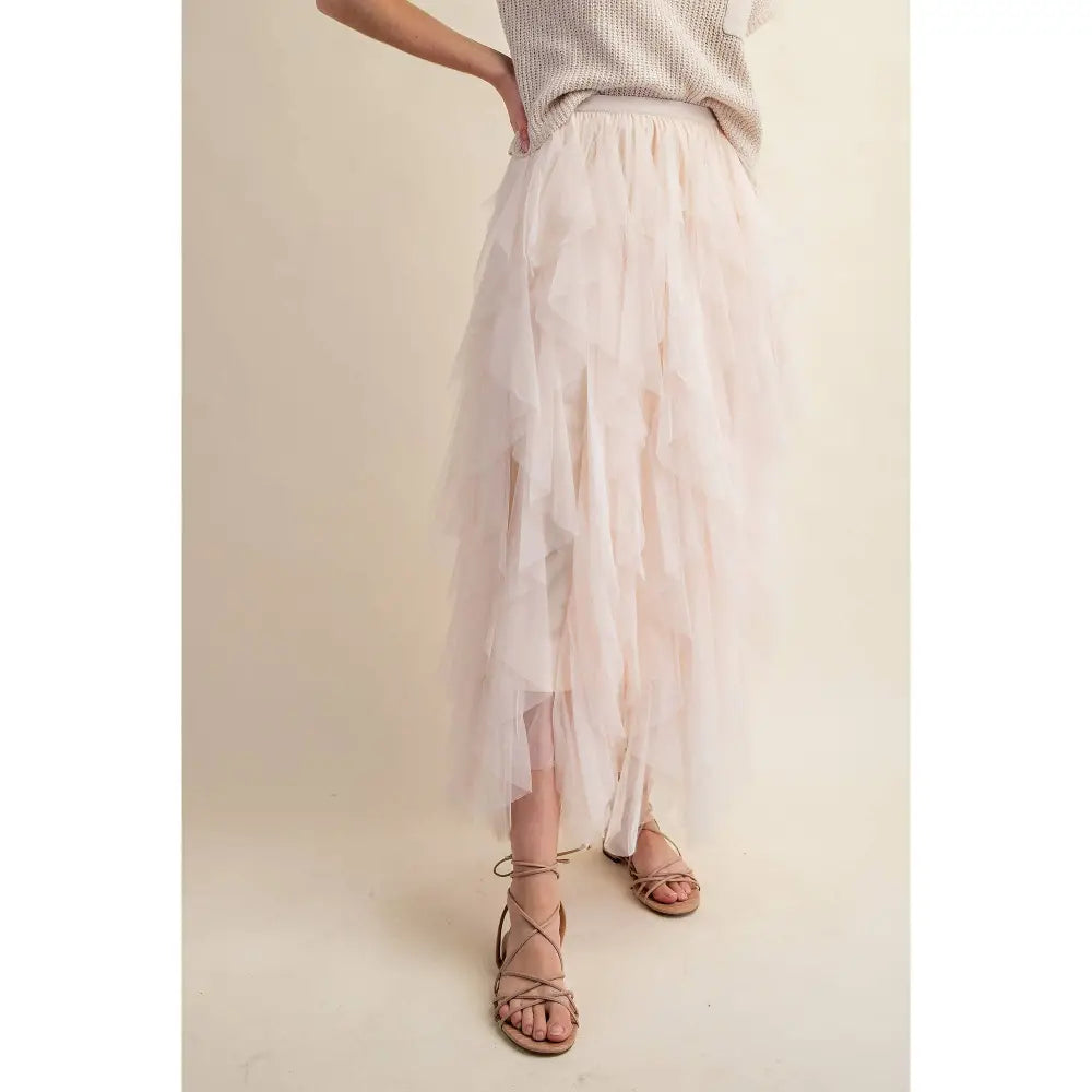 CASCADING TULLE MESH LAYERED MAX SKIRT: Pink - Posh Finds