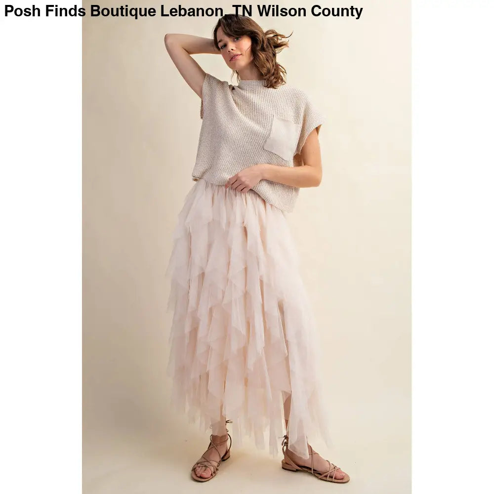 CASCADING TULLE MESH LAYERED MAX SKIRT: Pink - Posh Finds