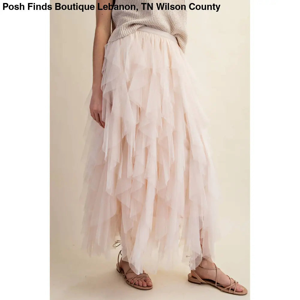 CASCADING TULLE MESH LAYERED MAX SKIRT: Pink - Posh Finds