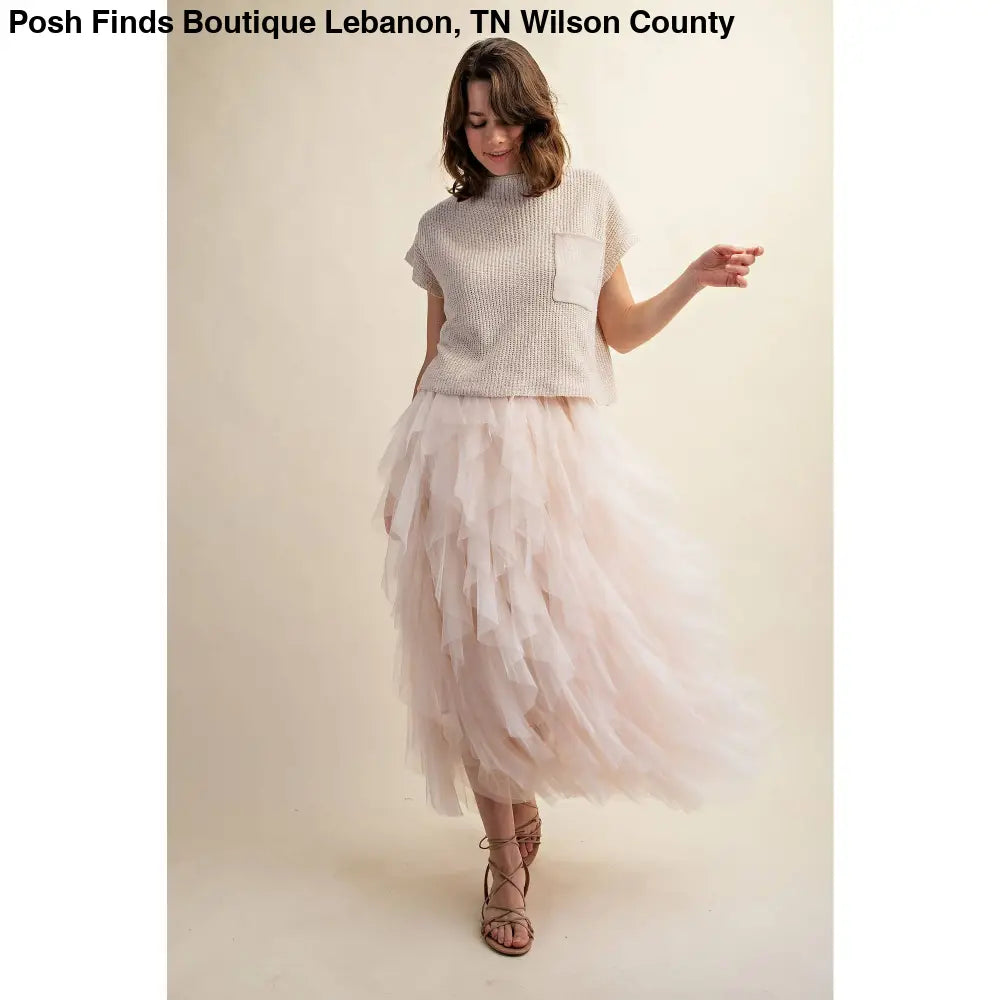 CASCADING TULLE MESH LAYERED MAX SKIRT: Pink - Posh Finds