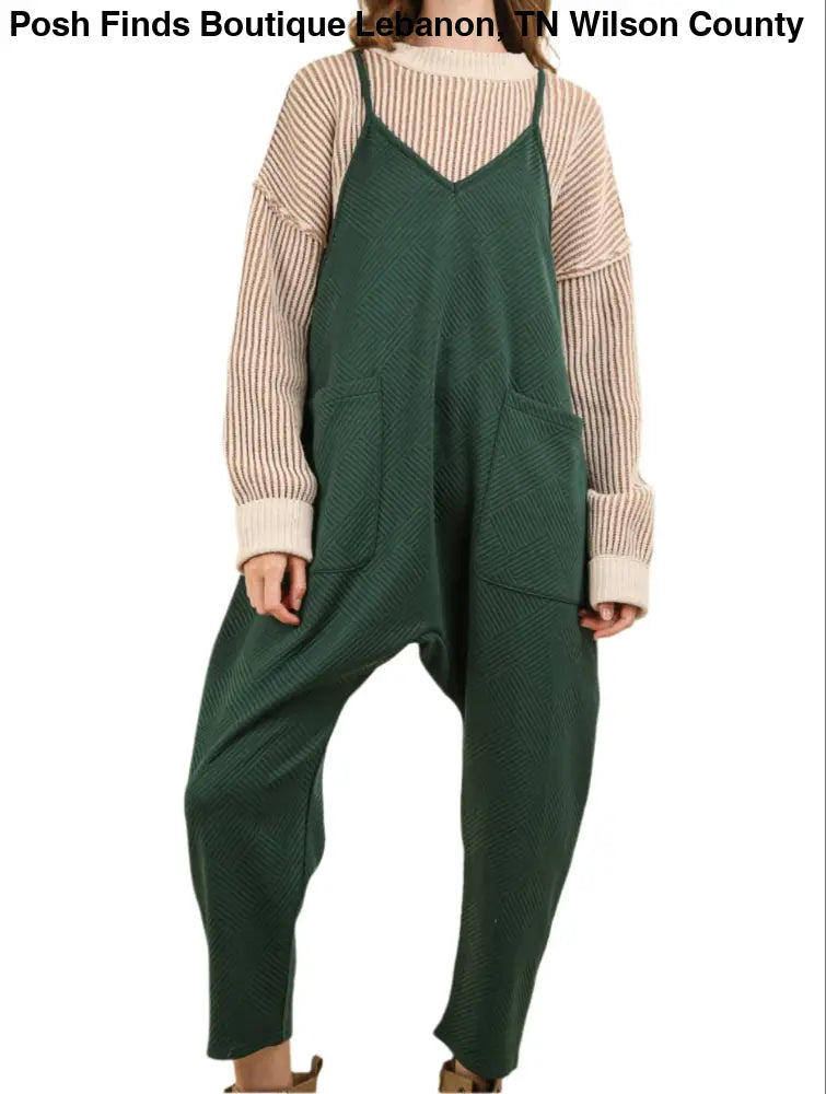 Casual Baggy Knit Jumpsuit: FOREST - Posh Finds