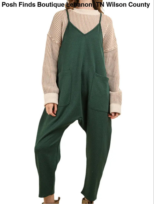 Casual Baggy Knit Jumpsuit: FOREST - Posh Finds