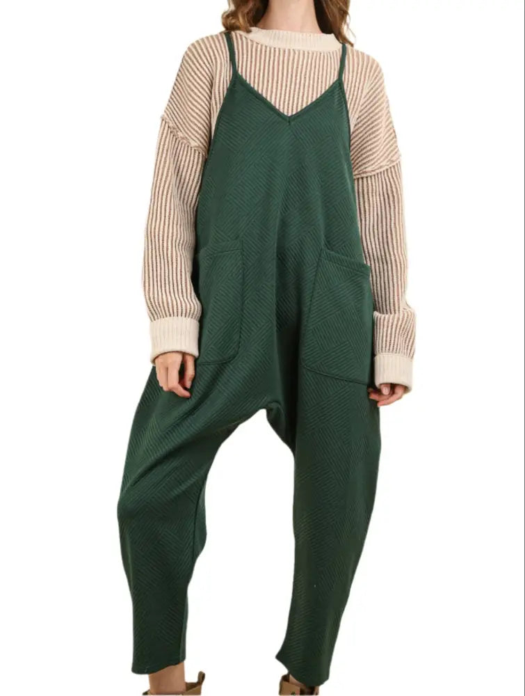 Casual Baggy Knit Jumpsuit: FOREST - Posh Finds